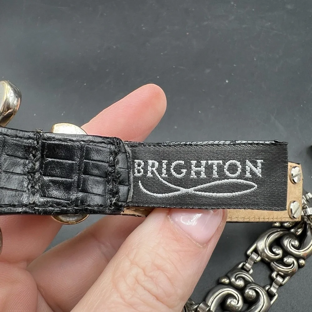 Vintage Brighton Silver Black Leather Belt #34803 Size M 1996
